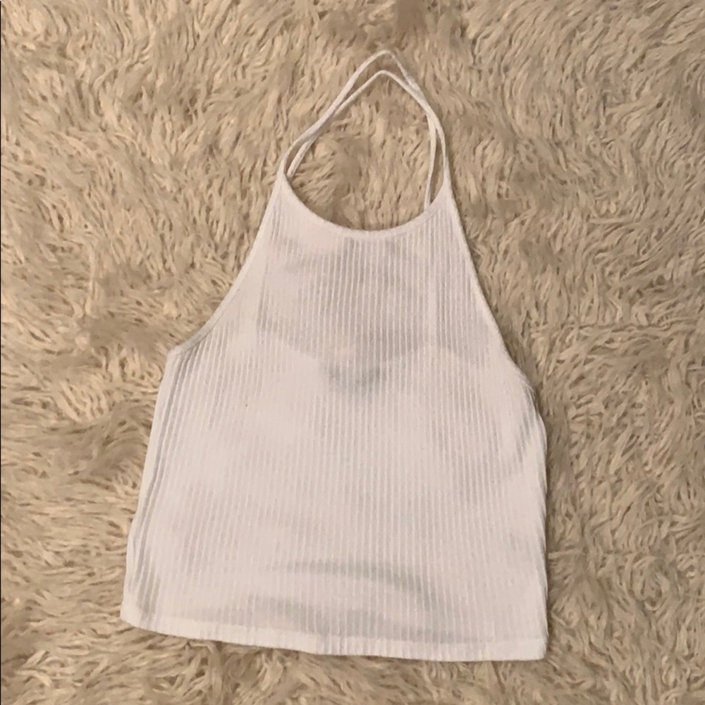 White Ribbed Cross Back Tank - Picture 2 of 4